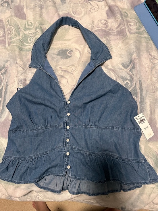 Hollister Tops - NWT Hollister Blue Denim Halter Ruffle Button-Front Top Womens XL